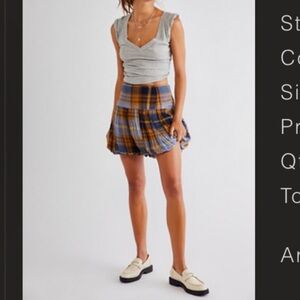 Free People Plaid Mini bubble Skirt in Blue and Brown